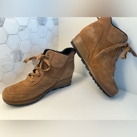 Sorel Womens Evie Sport Lace Brown Suede Wedge Booties Sneaker Size 9. B4 - Picture 3 of 6
